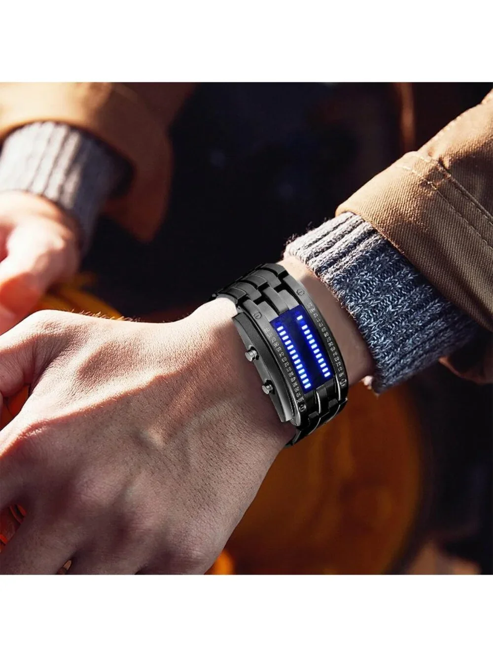 Men's Black Analog Quartz Bracelet Waterproof Binary Matrix LED Digital Watch